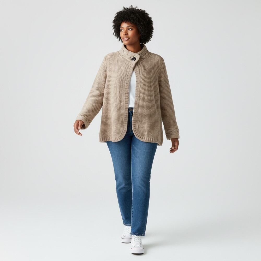 Zara Tan Alpaca Blend Knit Cardigan Collared Button Front Size M - Picture 1 of 7